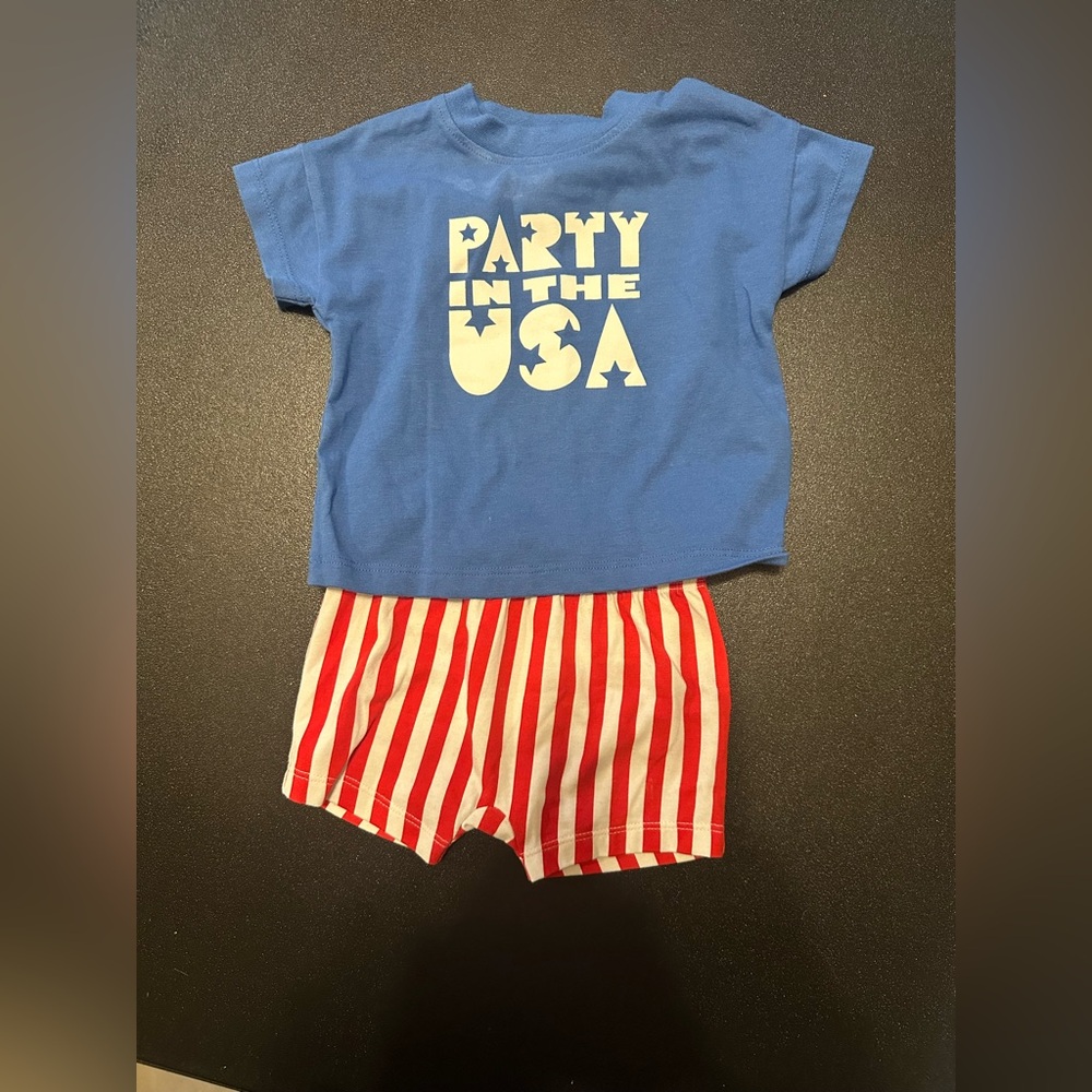 Blue 'Party in the USA' Shirt and Red Striped Shorts Set